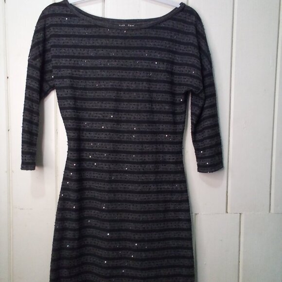 Express Dress Women S 3/4 Sleeve Sparkle Lined Black Gray - Picture 2 of 15